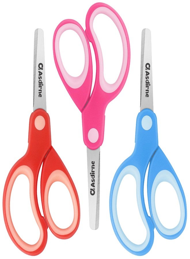 Asdirne Left Kids Scissors, Safety Children Scissors with Blunt Tip Stainless Steel Blades and Soft Grip, Great for Home and School, Assorted Color, 13.5cm, 3 Pack - Image 1